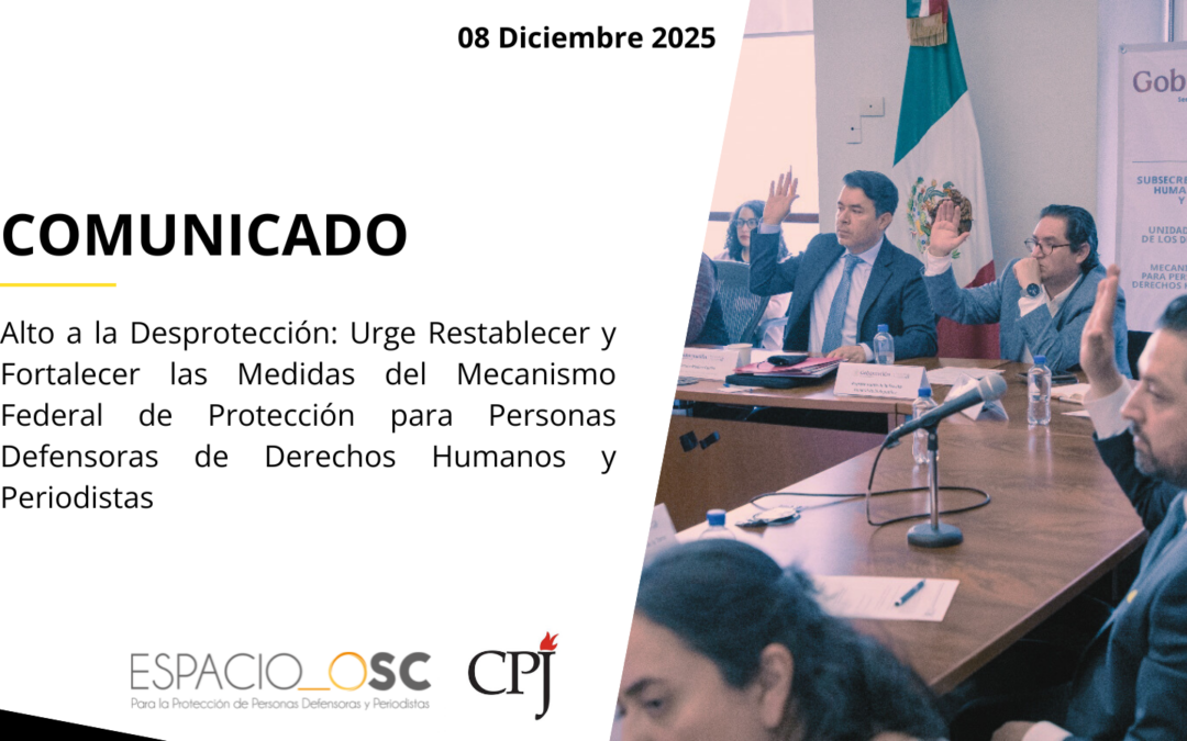 Alto a la Desprotección: Urge Restablecer y Fortalecer las Medidas del Mecanismo Federal para Protección de Personas Defensoras de Derechos Humanos y Periodistas